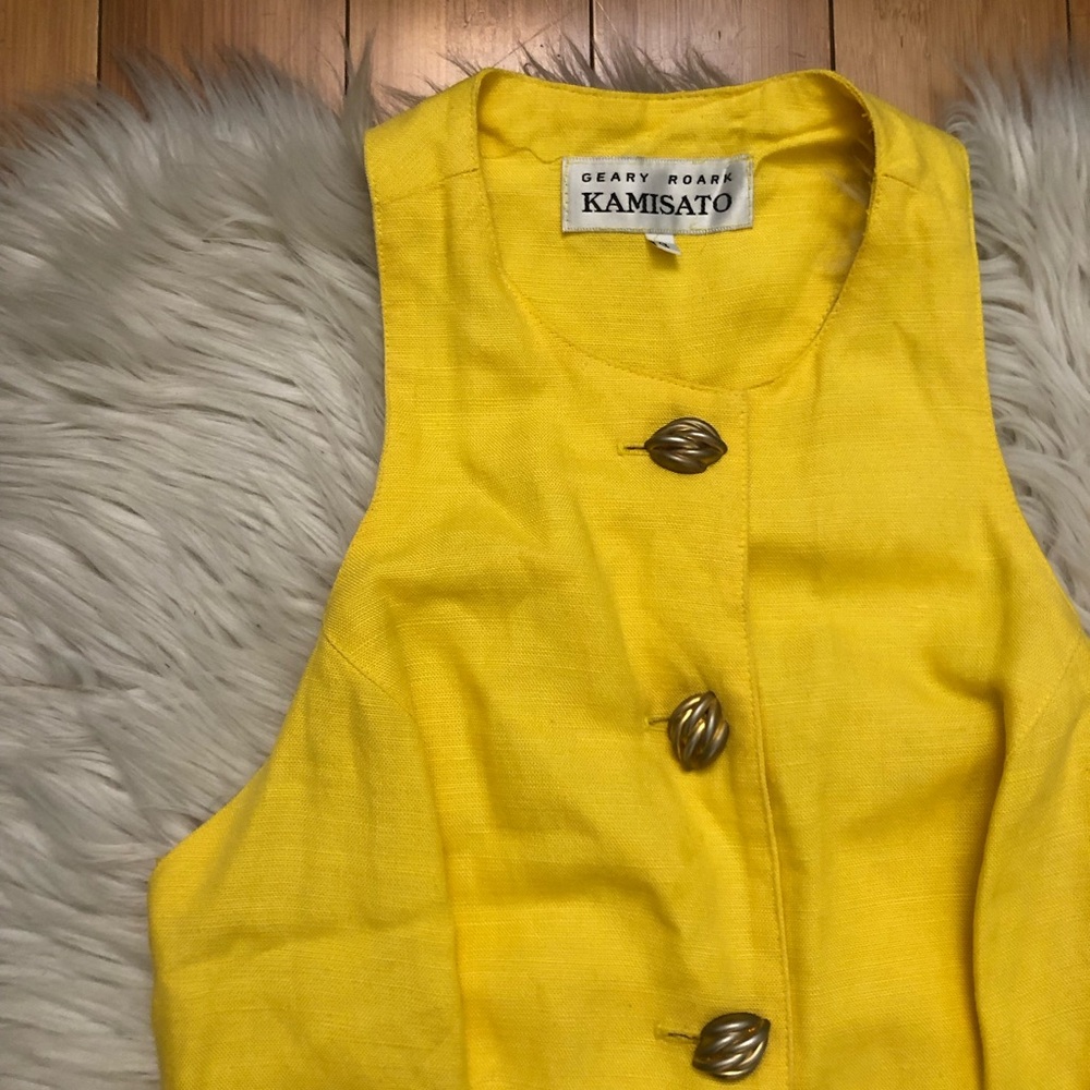 Geary Roark Kamisato Linen Blend Racerback Yellow Sleeveless Button Down Dress 8 - Picture 3 of 13